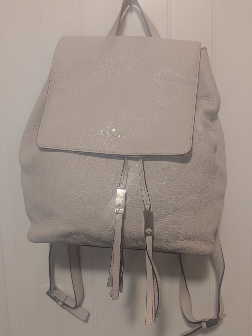 kate spade pebble leather flap backpack in light Baby Pink